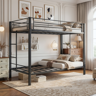 Sunvega Twin Over Twin Metal Bunk Bed with Double Guard Rails and Ladder