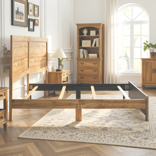 Sunvega Natural Finish Full Bed with Headboard Footboard and Rails