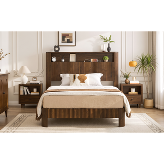 Sunvega Queen Size Bed Frame with Storage Headboard and Built-in Charging Station