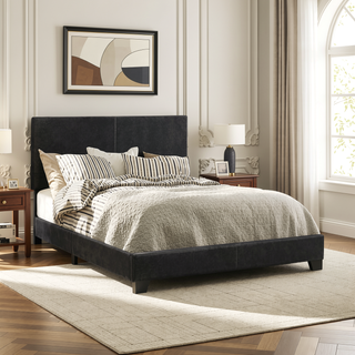 Sunvega Low Profile Leatherette Upholstered Twin Panel Bed with Stitched Details