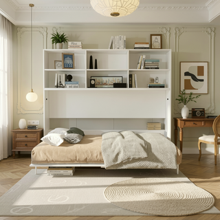 Sunvega Modern White Twin Size Murphy Bed with Shelf Storage for Bedroom