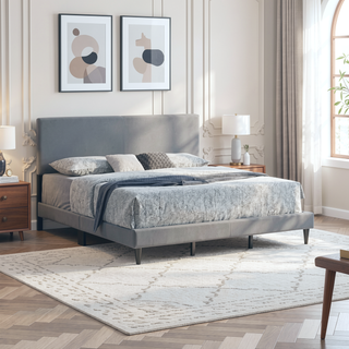 Sunvega White Faux Leather Upholstered Queen Bed with Adjustable Headboard