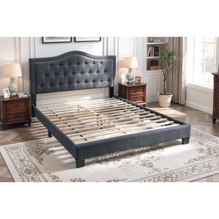 Sunvega European Queen Size Bed with Button Tufted Headboard and Charcoal Finish