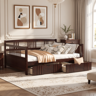 Sunvega Full Size Wood Daybed with Two Drawers for Extra Storage Space, White