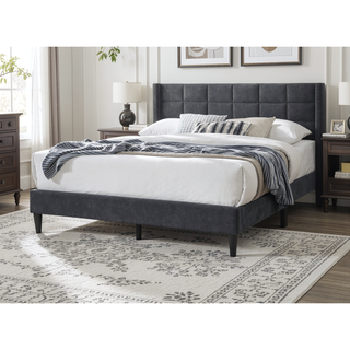 Sunvega Modern Charcoal Brushed Linen Upholstered Queen Size Headboard Bedframe