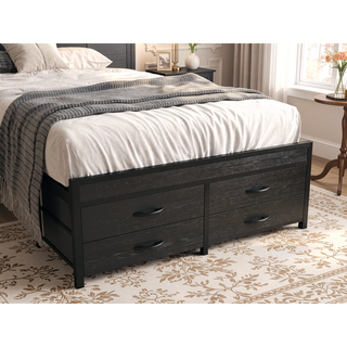 Sunvega Twin Bed Frame with Storage Headboard LED Lights Charging Station Drawers