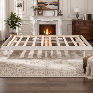 Sunvega Modern Floating Platform Bed Frame in Walnut with Sturdy Wood Construction