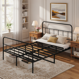 Sunvega Metal Platform Bed Frame with Headboard and Footboard for Underbed Storage