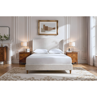 Sunvega Minimalist Upholstered Wingback Queen Bed with 54 Inch Headboard