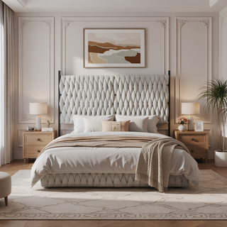 Sunvega Contemporary Braided Tufted Queen Size Headboard in Black Metal Frame