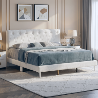 Sunvega Soft Teddy Bear Wheat Color Fabric Upholstered Queen Platform Bed