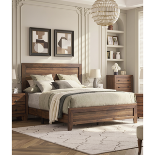 Sunvega Brown Cherry Finish Contemporary Fabric Panel Bed in One Box