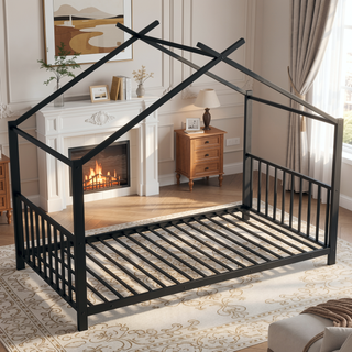 Sunvega Adorable Pink Twin Size Metal House Platform Bed Frame for Kids