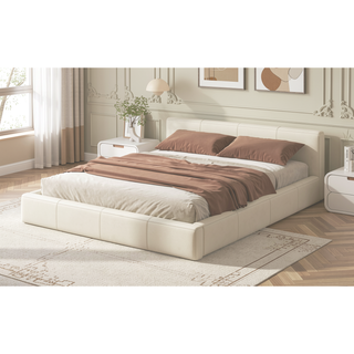 Sunvega Stylish Gray Upholstered King Bed with Faux Leather and Wood Frame