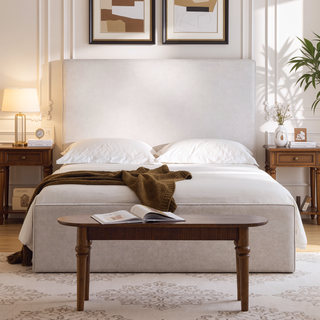 Sunvega Lucas Tall 52" High Upholstered Bed with Textured Ivory Canvas Headboard