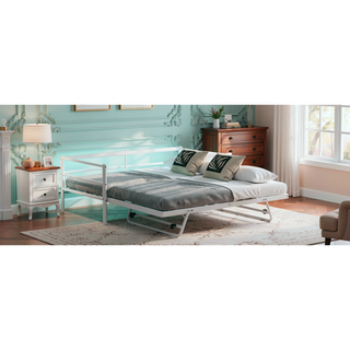 Sunvega Twin Size Metal Daybed with LED Light Strip and Adjustable Trundle
