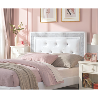 Sunvega Glamours White Faux Leather Diamond Tufted Headboard with Support Legs
