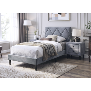 Sunvega Adjustable Velvet Upholstered Twin Bed with 12 Slat Support System