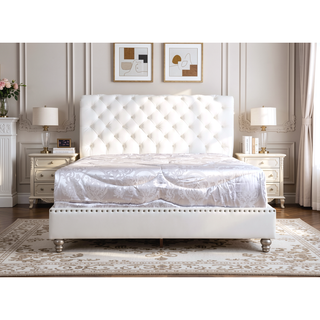 Sunvega Transitional White Full Bed Frame with Durable Build for Bedroom