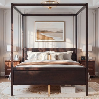 Sunvega Queen Size Canopy Platform Bed with Headboard and Footboard and Storage Space