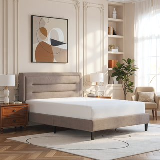 Sunvega Modern Channel Tufted Platform Bed Frame with Headboard and Footboard Brown