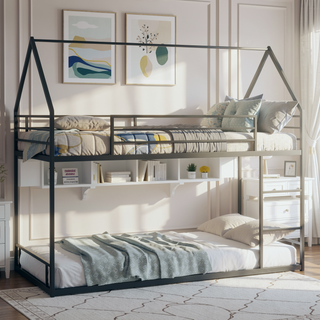 Sunvega Sturdy Metal Twin over Twin Bunk Bed with Safety Guardrail and Ladder