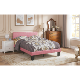 Sunvega Pink Faux Leather Upholstered Twin Size Platform Bed with Wooden Slats
