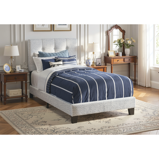 Sunvega Twin Size Upholstered Bed Frame in Light Grey Boucle with Tufted Headboard