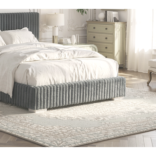 Sunvega Contemporary White Fur Chenille Fabric Mattress Ready Queen Size Bed