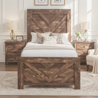 Sunvega Natural Finish Full Bed with Headboard Footboard and Rails