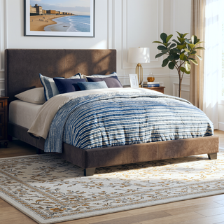 Sunvega Low Profile Leatherette Upholstered Twin Panel Bed with Stitched Details