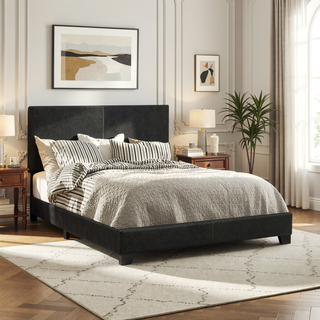 Sunvega Low Profile Leatherette Upholstered Twin Panel Bed with Stitched Details