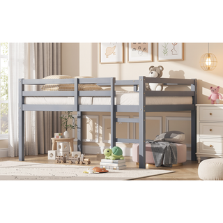 Sunvega Espresso Rubber Wood Low Height Loft Bed with Ladder for Bedroom