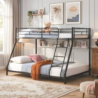 Sunvega Black Metal Bunk Bed Frame with Strong Steel Structure for Durability