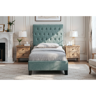 Sunvega Light Blue Twin Upholstered Bed with Transitional Style for Bedroom