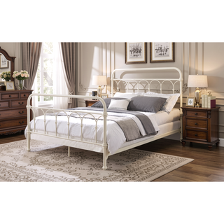 Sunvega Spindle Headboard White Full Bed Frame with Metal Base and Slats