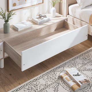 Sunvega Twin Size Wooden House Bed with Two Drawers and Headboard in White