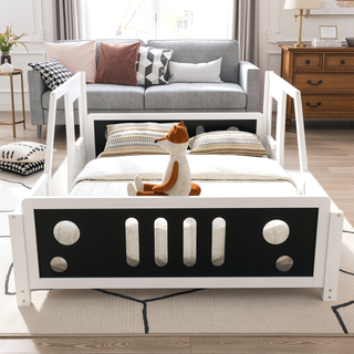 Sunvega Twin Size Blue Classic Car-Shaped Platform Bed with Wheels