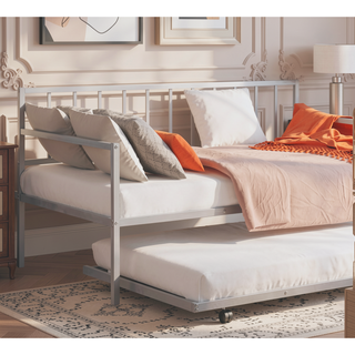 Sunvega Contemporary Black Metal Twin Daybed With Trundle and Full Frame