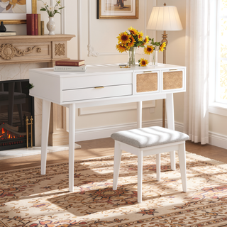 Sunvega Classic Wood Makeup Vanity Set with Flip-top Mirror and Three Drawers