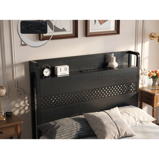 Sunvega Twin Bed Frame with Storage Headboard LED Lights Charging Station Drawers