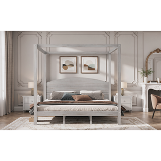 Sunvega King Size Canopy Platform Bed with Headboard and Sturdy Support Legs