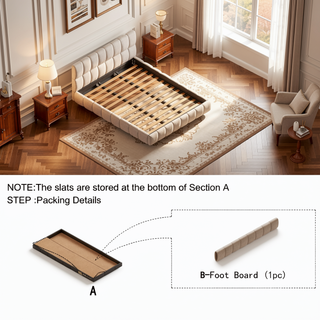 Sunvega King Size Upholstered Bed Frame with Thick Chenille Fabric Headboard