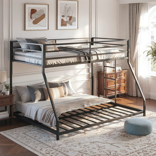 Sunvega Twin Over Full Metal Bunk Bed with Removable Stairs for Teens and Adults