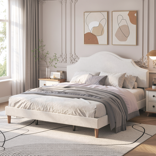 Sunvega King Size Upholstered Platform Bed with Adjustable Linen Headboard