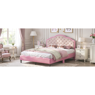 Sunvega Lovely Crown Fantasy PU Leather Princess Bed with Tufted Headboard