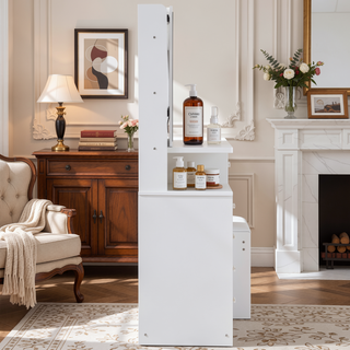 Sunvega 37 Inch Left Bedside Vanity Table with Cushioned Stool and Sliding Mirror