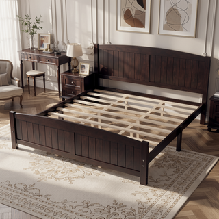 Sunvega White Solid Wood Queen Platform Bed with Slats No Box Spring Needed