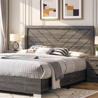 Sunvega Contemporary Grey Finish Queen Size Bed with Clean Lines Headboard