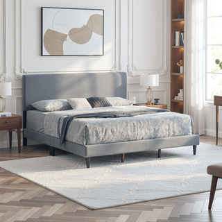 Sunvega White Faux Leather Upholstered Queen Bed with Adjustable Headboard